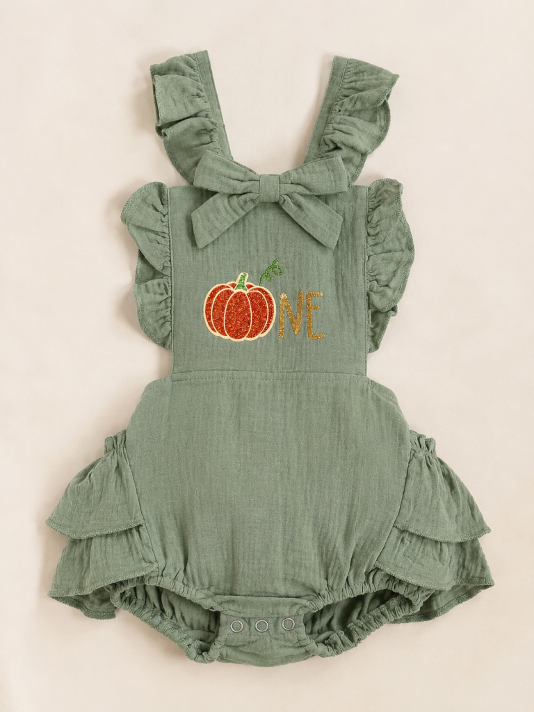 Pumpkin first birthday romper for a little pumpkin birthday outfit.